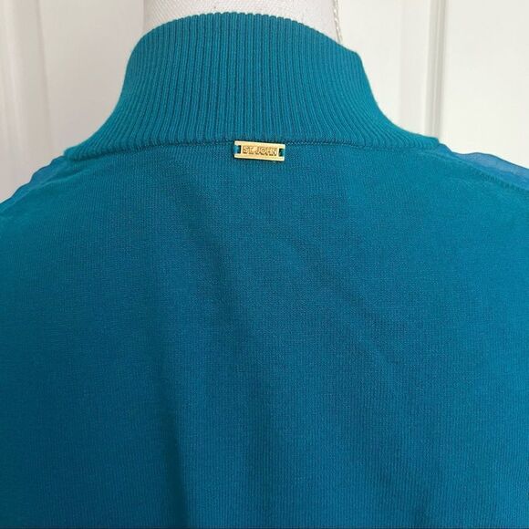 St. John Sheer Sequin Zip Cardigan Sweater Baltic Blue Small MSRP $695 - Picture 5 of 10